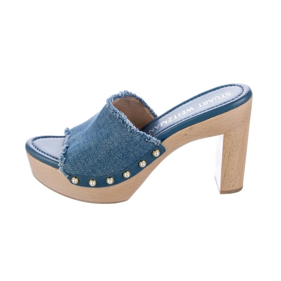 Stuart Weitzman Shoes - Stuart Weitzman Denim Studded Clogs